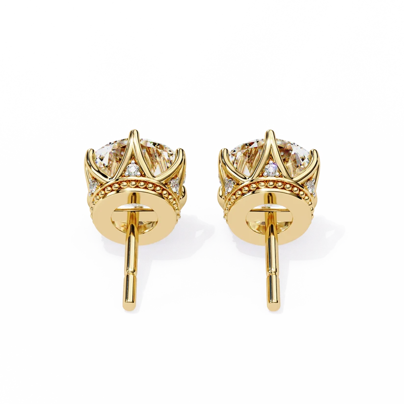Aurelia Round Brilliant-Cut Diamond Crown Stud Earrings ✨