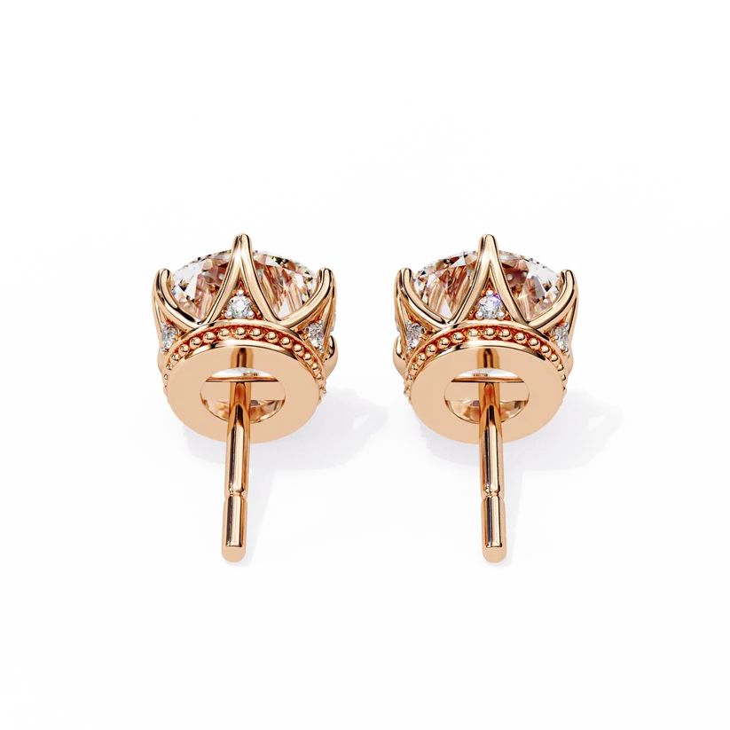 Aurelia Round Brilliant-Cut Diamond Crown Stud Earrings ✨