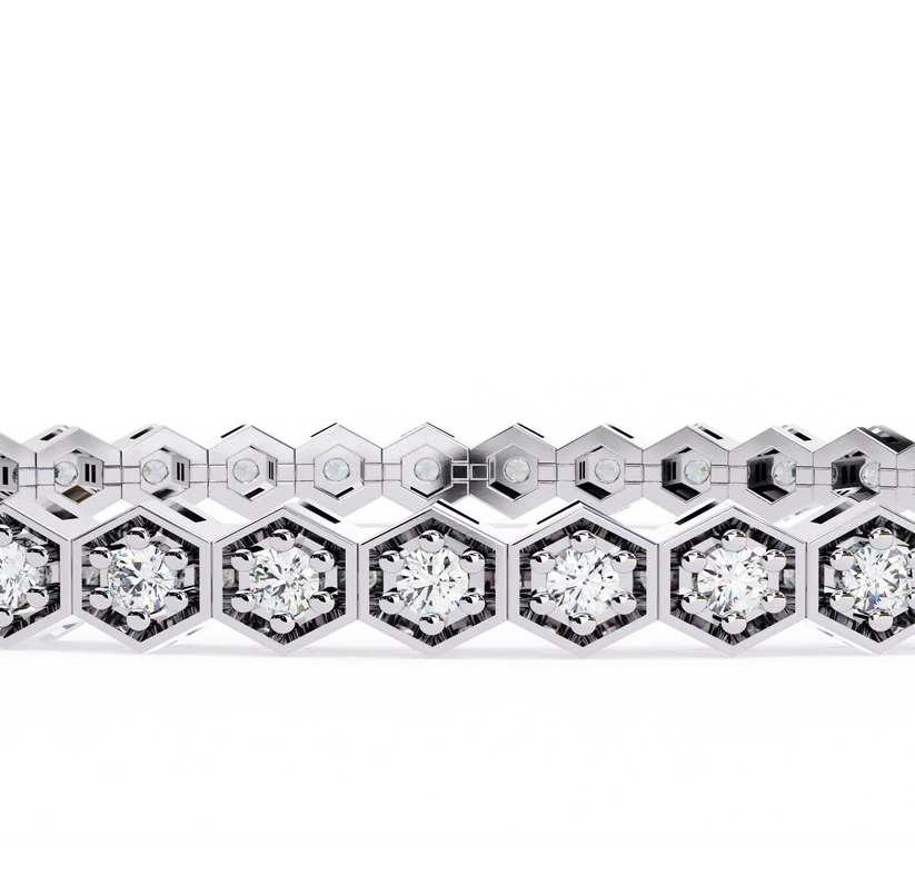 Regal Hexagon Round Diamond Bracelet