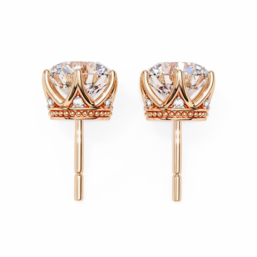 Aurelia Round Brilliant-Cut Diamond Crown Stud Earrings ✨