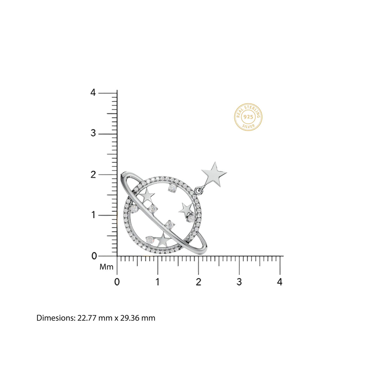 Celestial Planet Saturn Star Necklace in 925 Sterling Silver