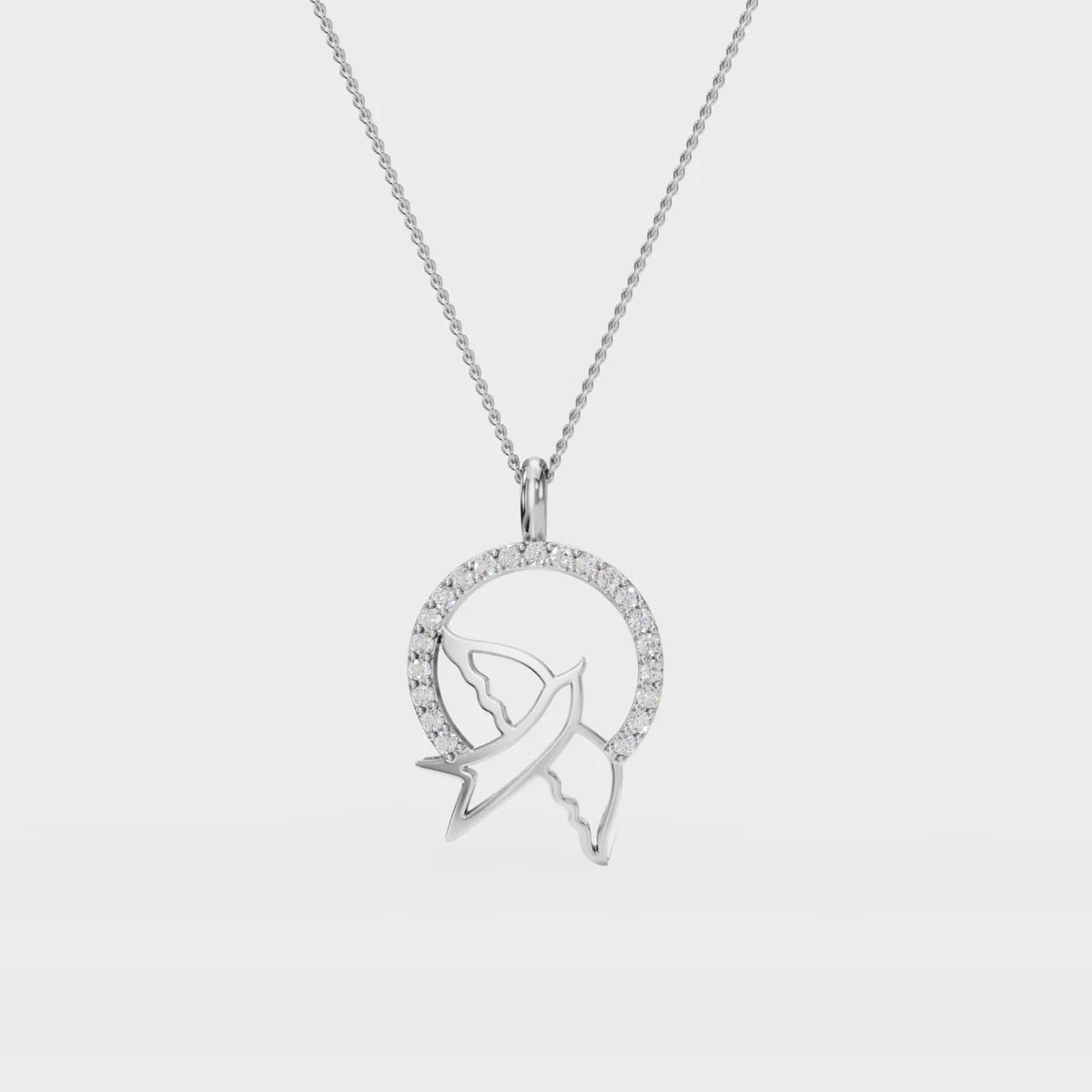 Flying Bird Circle Pendant Necklace in Sterling Silver