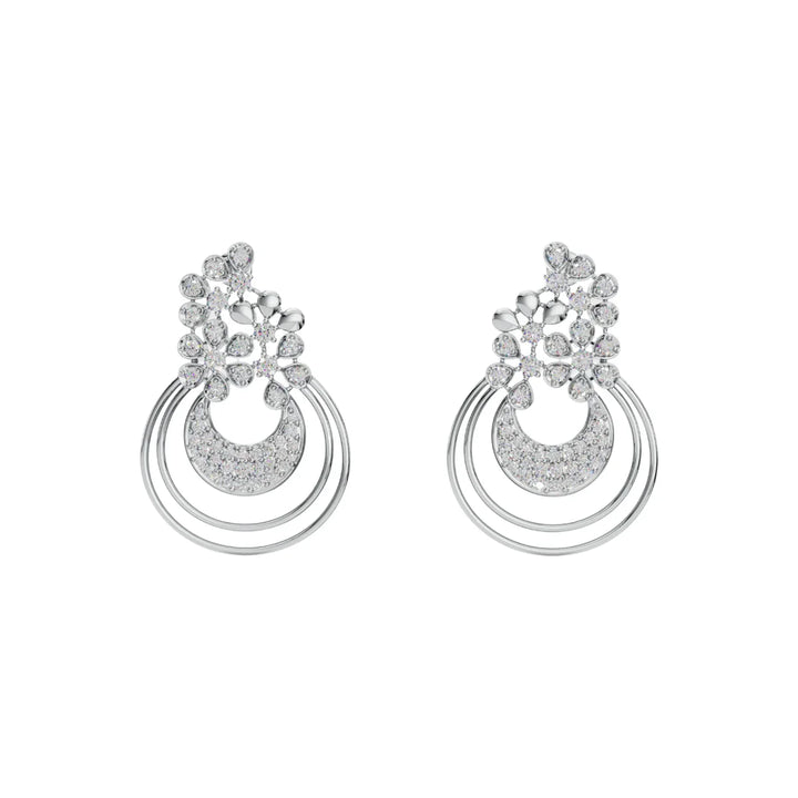 Floral Halo Drop Earrings with Cubic Zirconia Accents Made With Pure 925 Silver