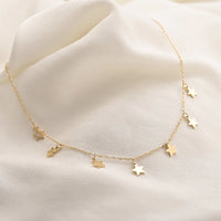 Multi Star Charm Drop Necklace in 10K / 14K / 18K Yellow Gold