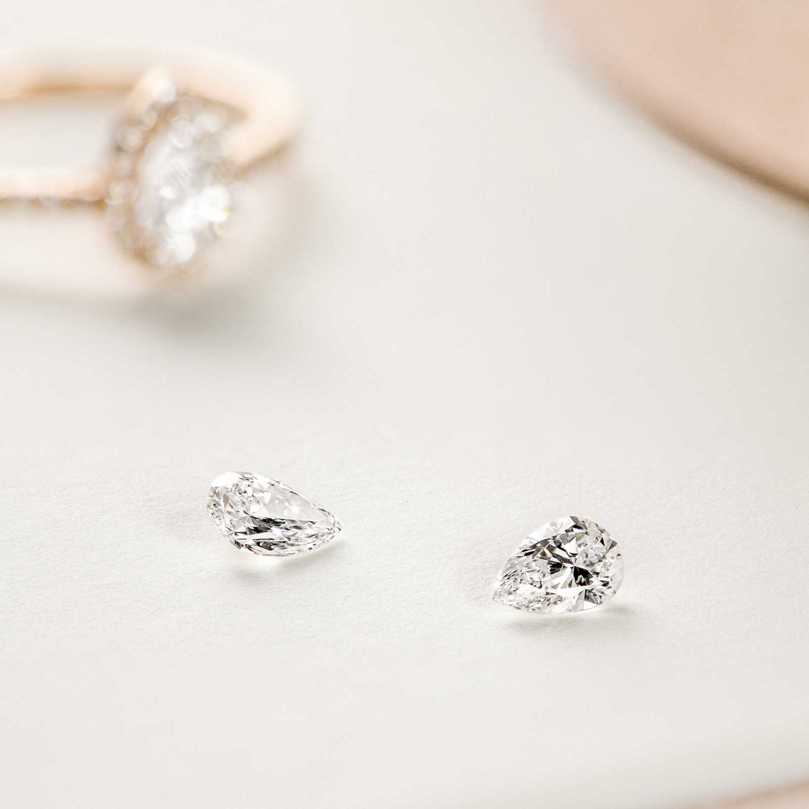 Pear Cut Halo Pavé Shoulder Engagement Ring in Rose Gold