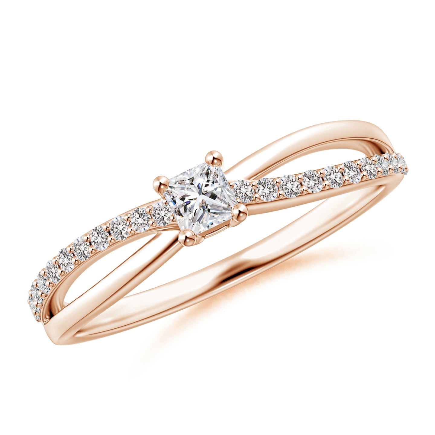 Princess Cut Diamond Bypass Split Shank Engagement & Wedding Ring