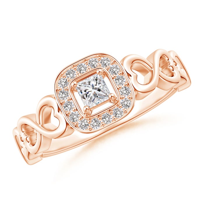 Princess-Cut Diamond Cushion Halo Promise Ring With Infinity Heart Motifs