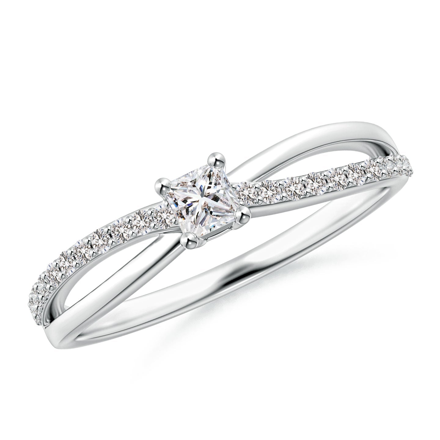 Princess Cut Diamond Bypass Split Shank Engagement & Wedding Ring
