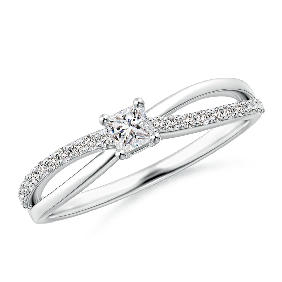 Princess Cut Diamond Bypass Split Shank Engagement & Wedding Ring
