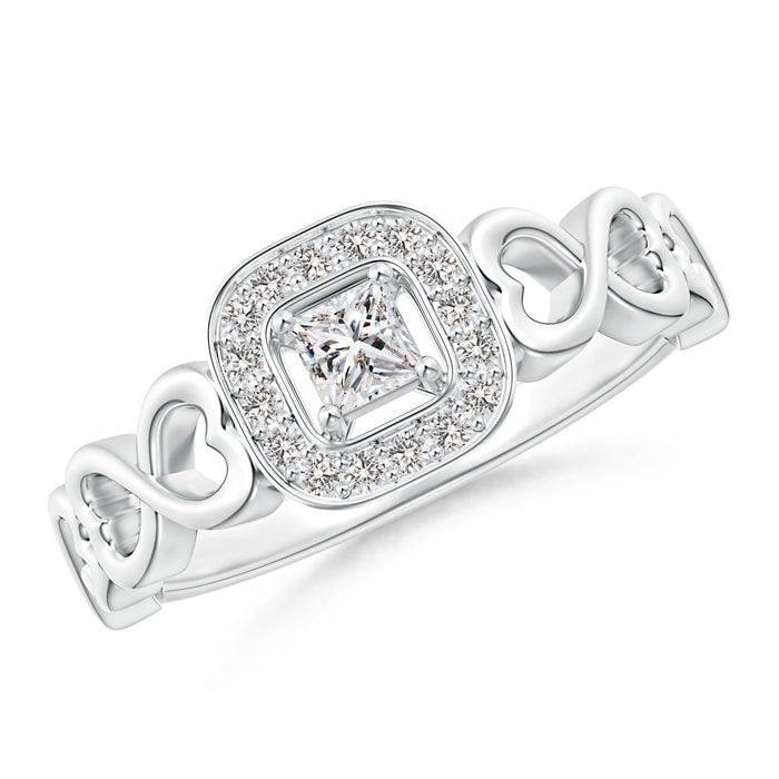 Princess-Cut Diamond Cushion Halo Promise Ring With Infinity Heart Motifs