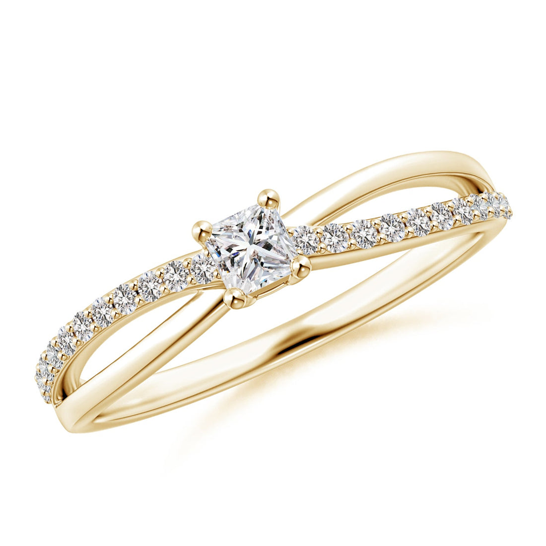 Princess Cut Diamond Bypass Split Shank Engagement & Wedding Ring