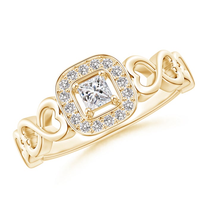 Princess-Cut Diamond Cushion Halo Promise Ring With Infinity Heart Motifs