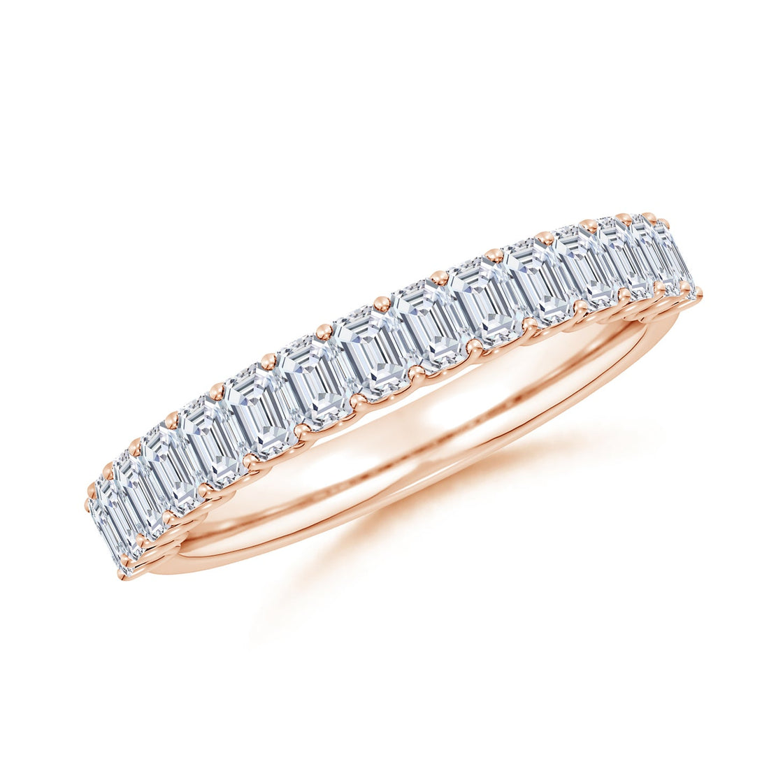 Emerald Cut Lab Grown Diamond Half Eternity Wedding Band