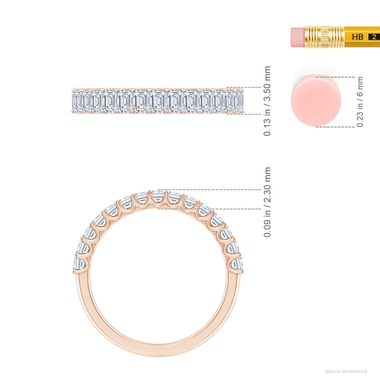 Emerald Cut Lab Grown Diamond Half Eternity Wedding Band