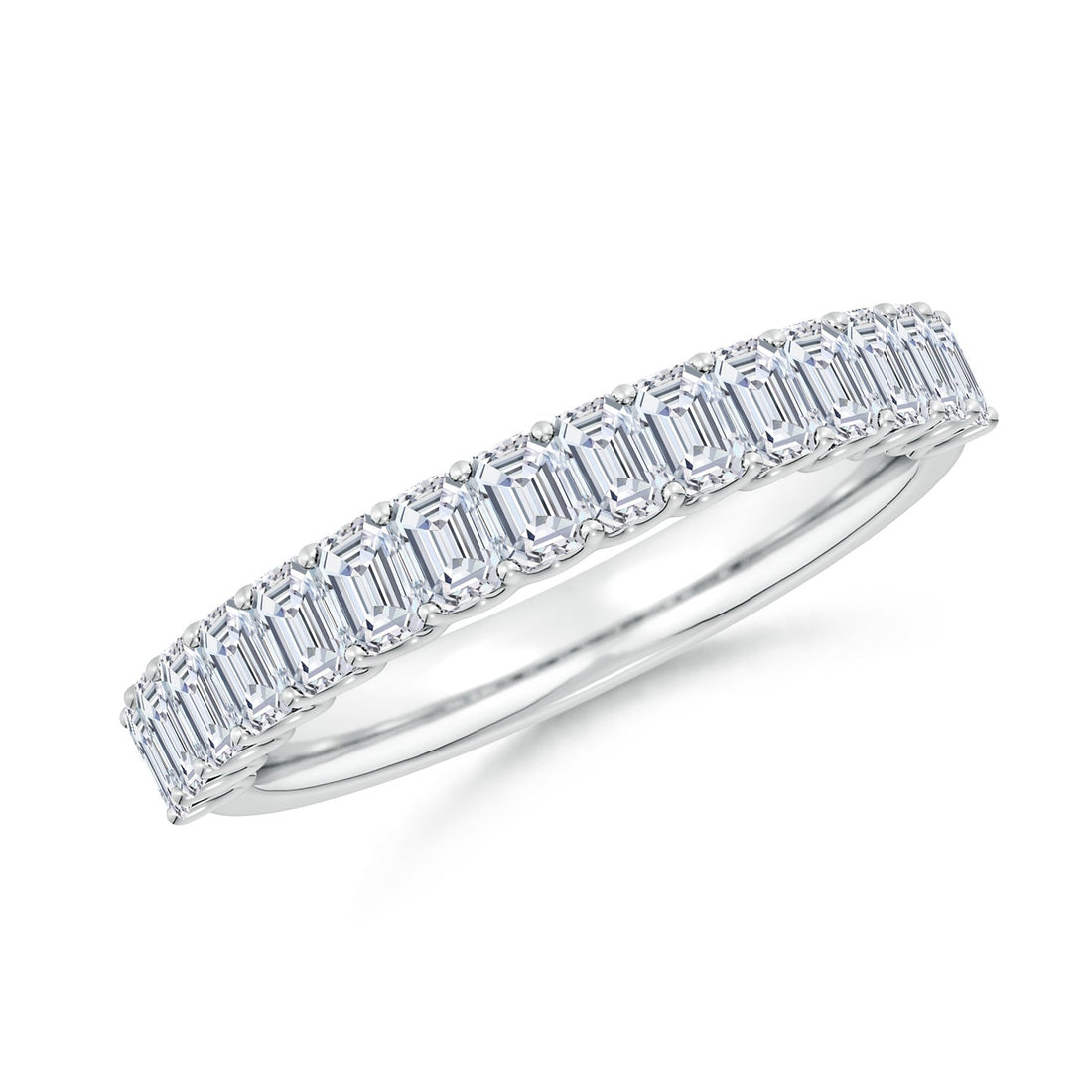 Emerald Cut Lab Grown Diamond Half Eternity Wedding Band