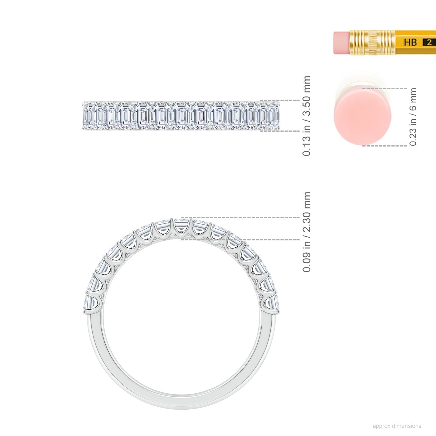Emerald Cut Lab Grown Diamond Half Eternity Wedding Band