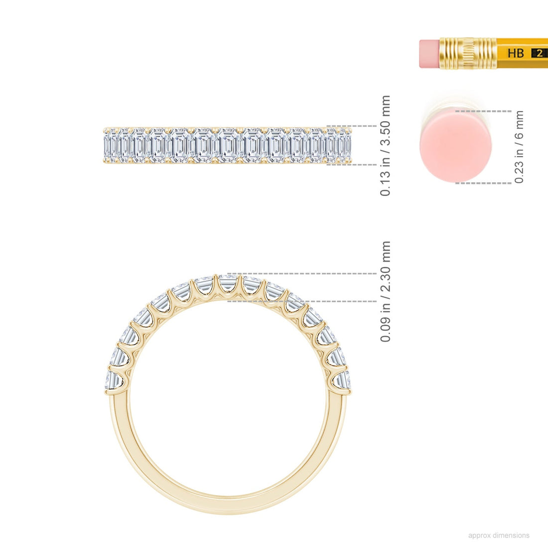 Emerald Cut Lab Grown Diamond Half Eternity Wedding Band