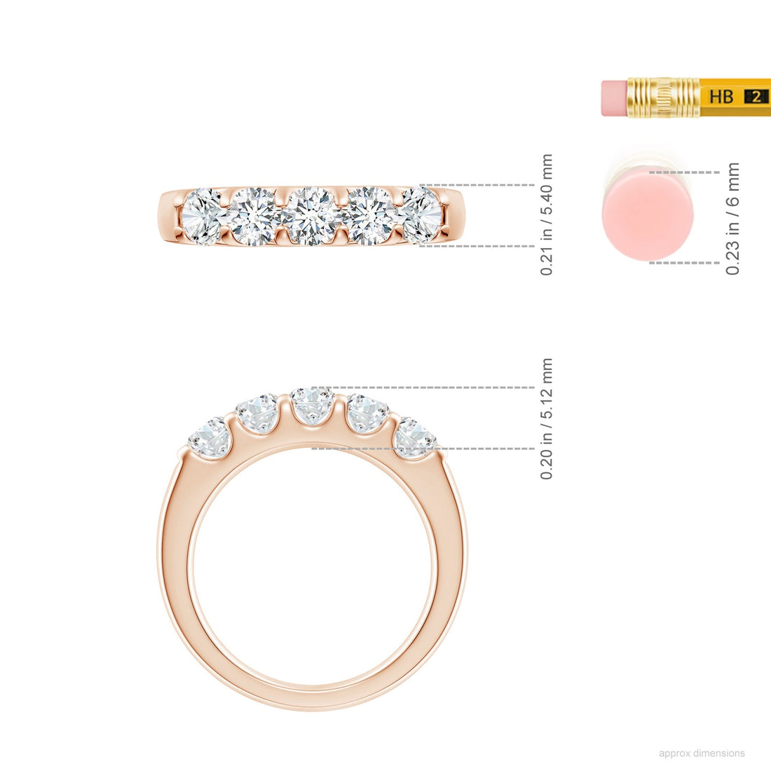 Five Stone Round Brilliant Lab Grown Diamond Engagement & Wedding Band