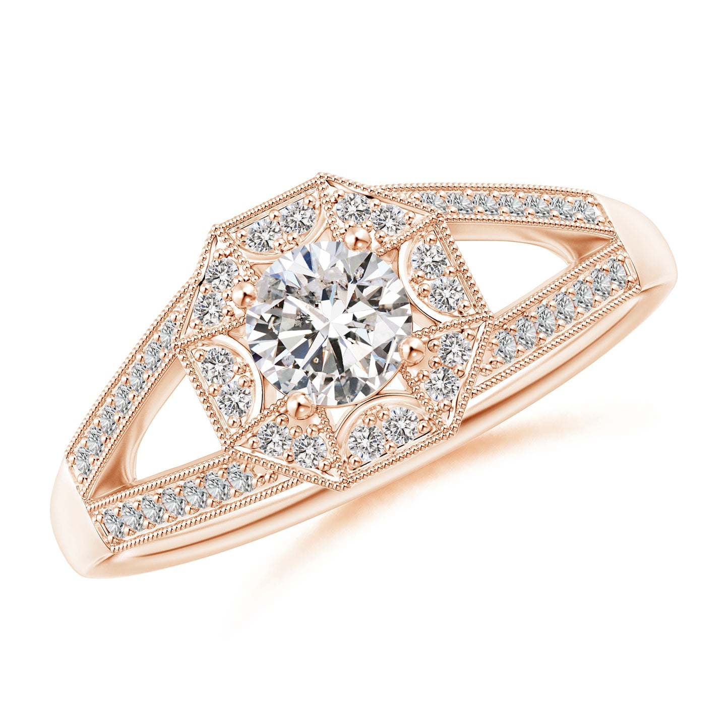 Art Deco Inspired Octagonal Halo Diamond Engagement Ring