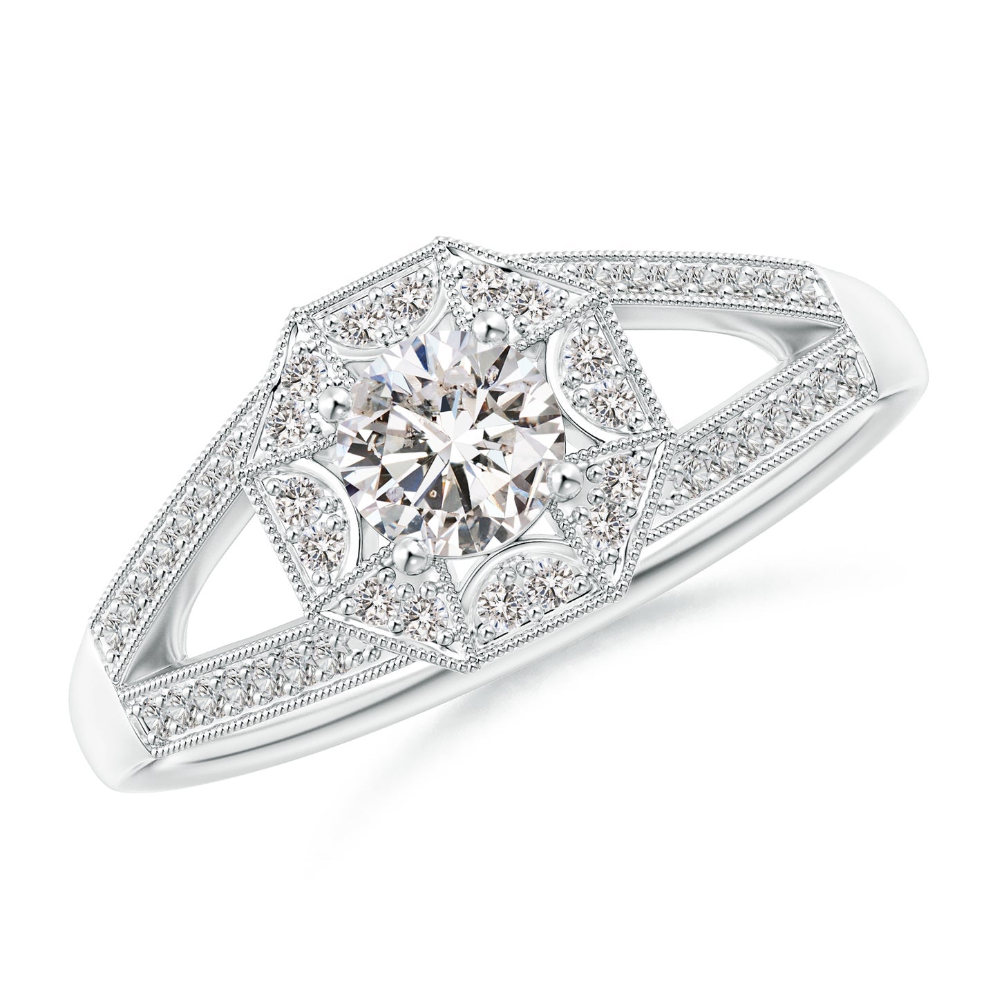 Art Deco Inspired Octagonal Halo Diamond Engagement Ring