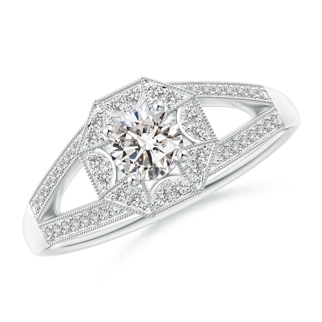 Art Deco Inspired Octagonal Halo Diamond Engagement Ring