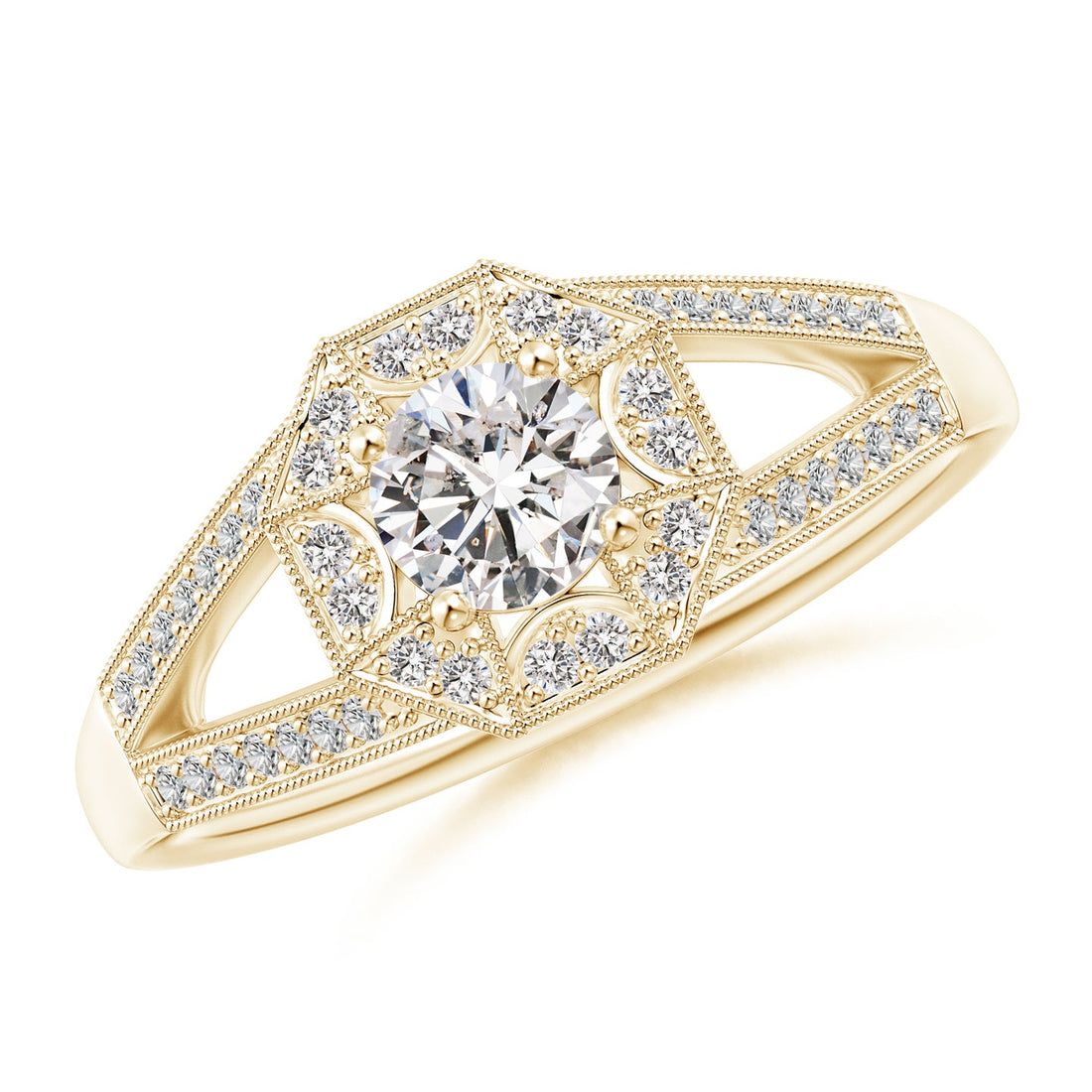 Art Deco Inspired Octagonal Halo Diamond Engagement Ring