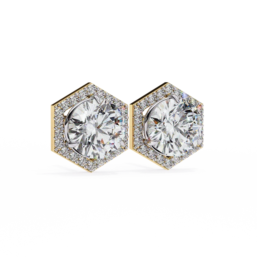 Aurelia Hexagon Diamond Halo Stud Earrings ✨