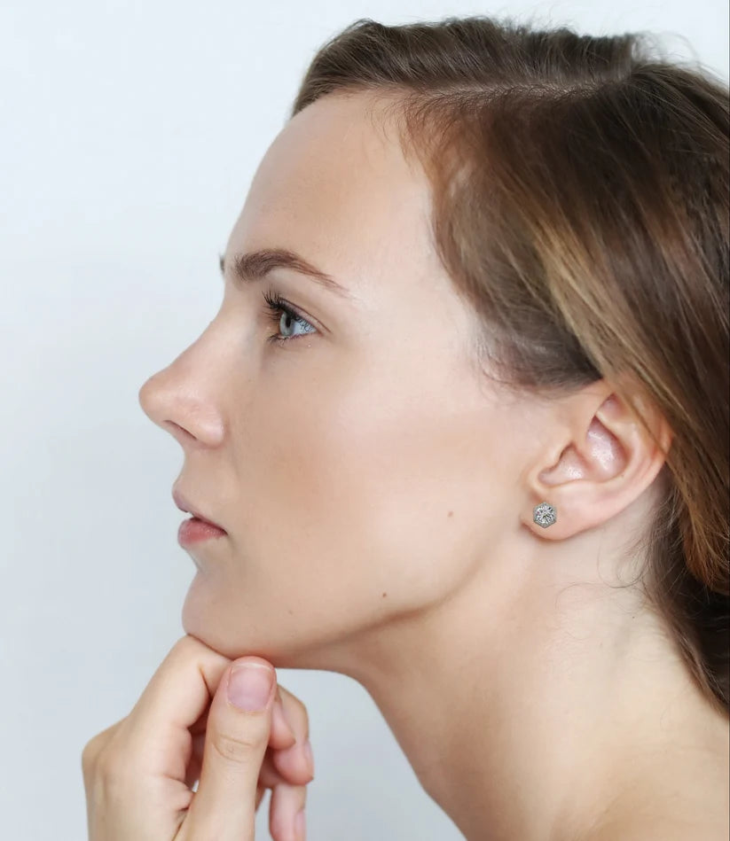 Aurelia Hexagon Diamond Halo Stud Earrings ✨