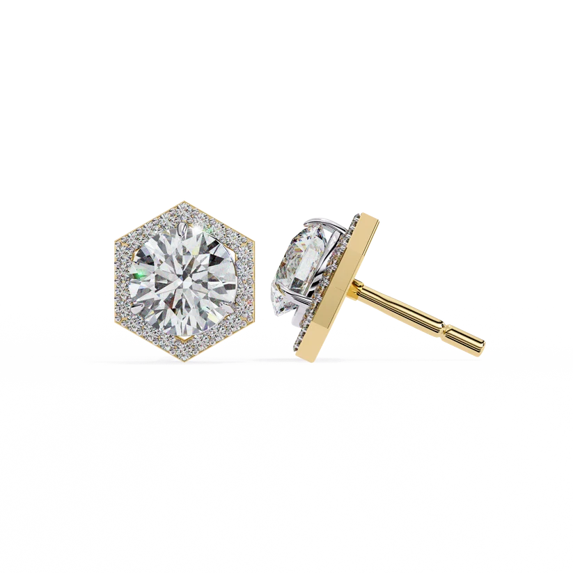 Aurelia Hexagon Diamond Halo Stud Earrings ✨