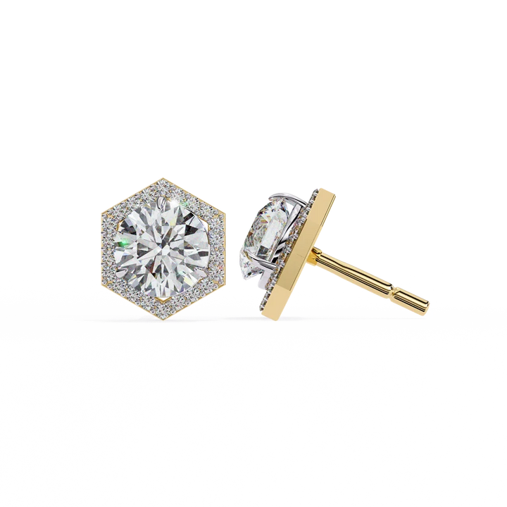 Aurelia Hexagon Diamond Halo Stud Earrings ✨