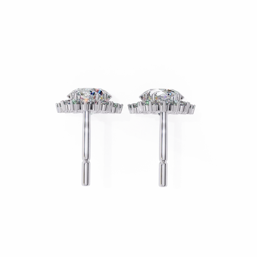 Double Halo Round Diamond Drop Earrings