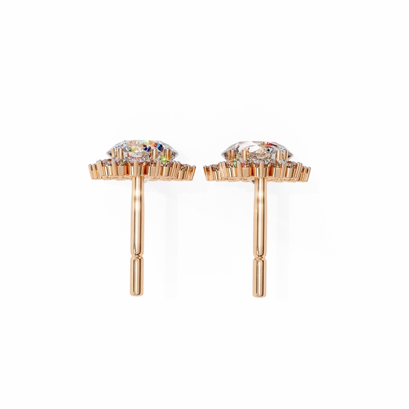 Double Halo Round Diamond Drop Earrings