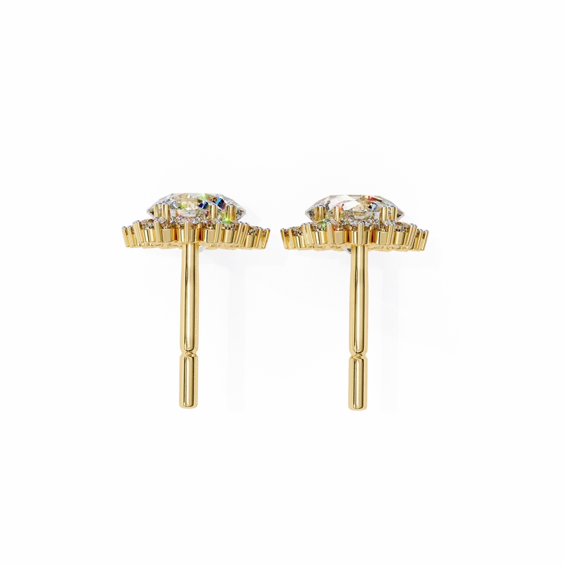 Double Halo Round Diamond Drop Earrings