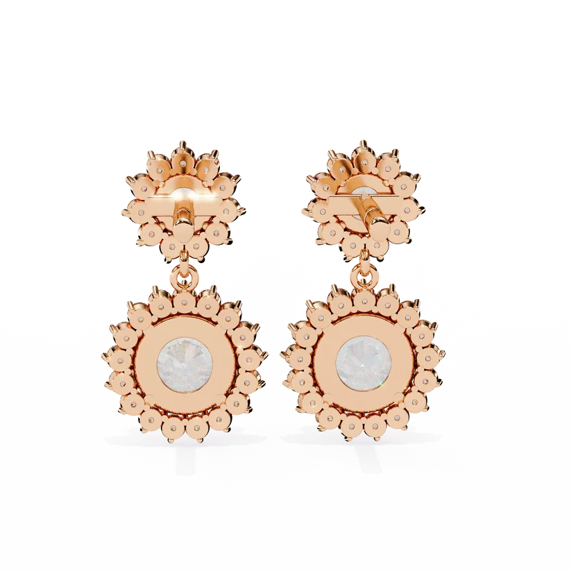 Double Halo Round Diamond Drop Earrings