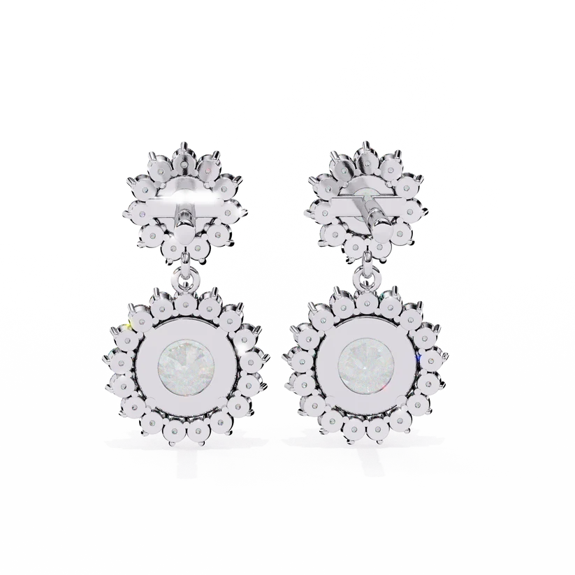 Double Halo Round Diamond Drop Earrings