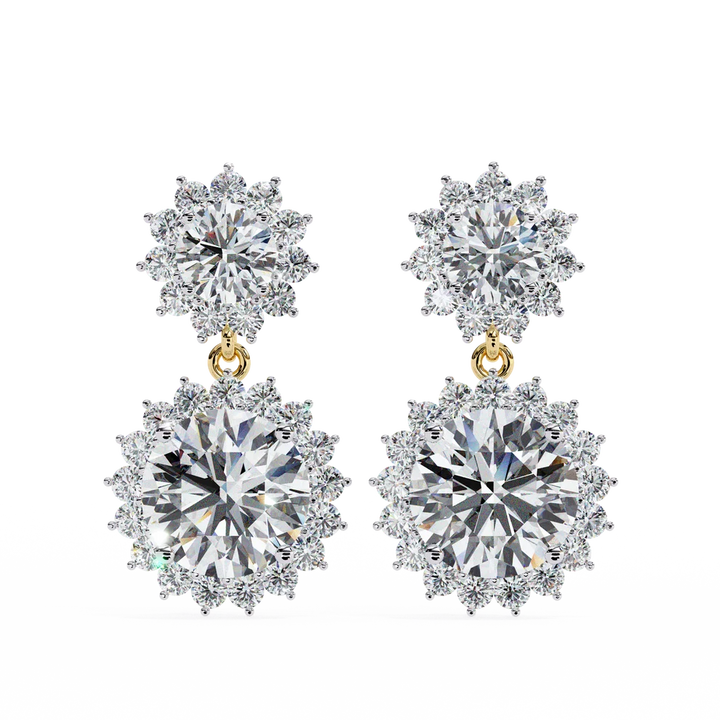 Double Halo Round Diamond Drop Earrings