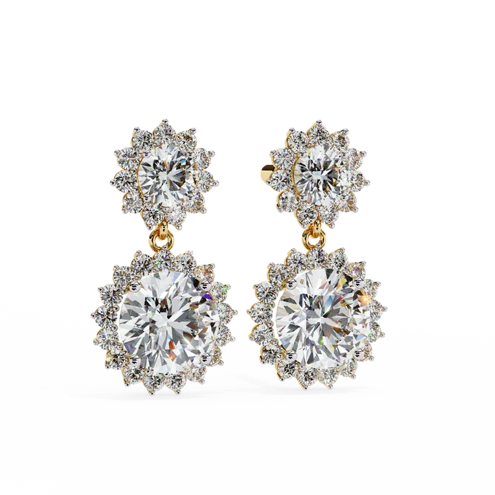 Double Halo Round Diamond Drop Earrings