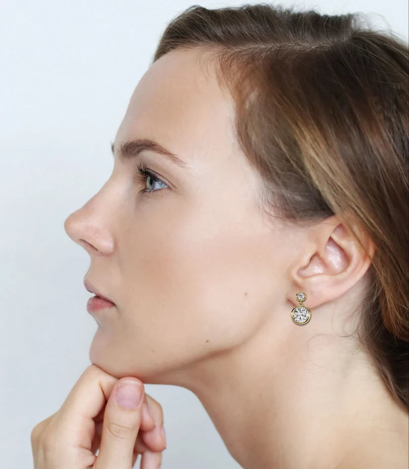 Round Brilliant Diamond Double Halo Drop Earrings