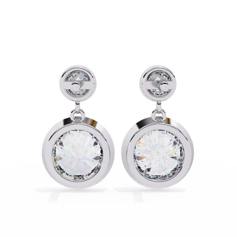 Round Brilliant Diamond Double Halo Drop Earrings