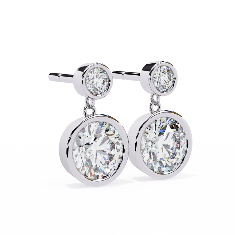 Round Brilliant Diamond Double Halo Drop Earrings