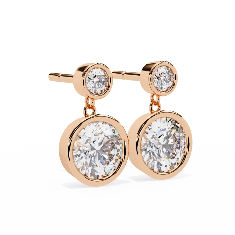 Round Brilliant Diamond Double Halo Drop Earrings