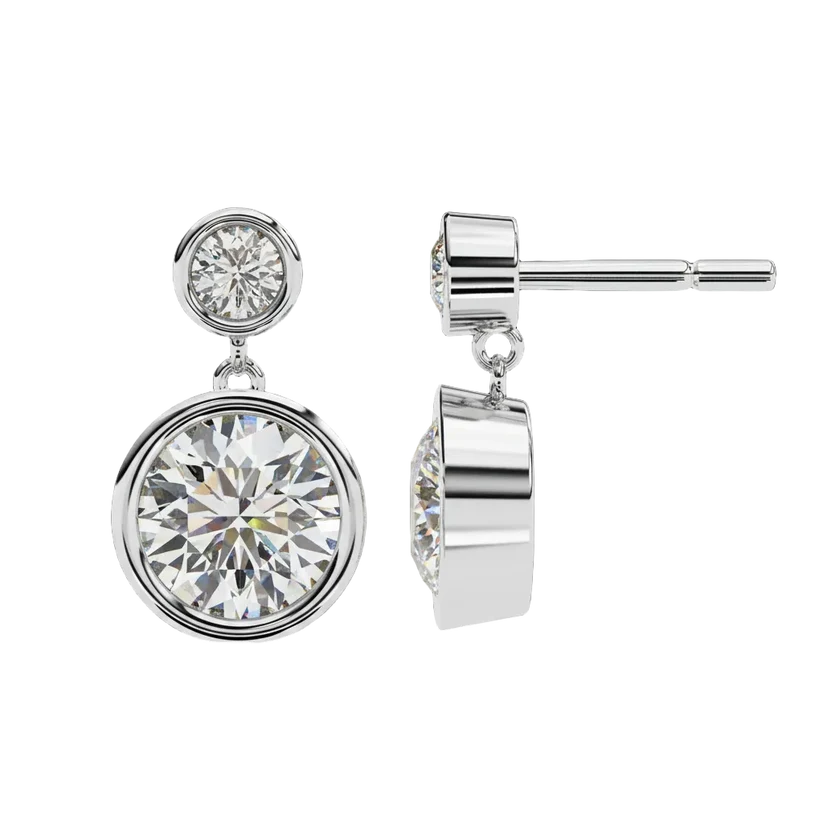 Round Brilliant Diamond Double Halo Drop Earrings