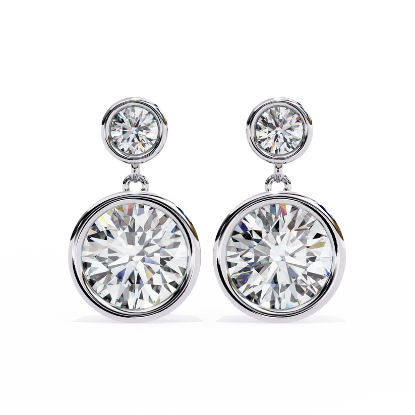 Round Brilliant Diamond Double Halo Drop Earrings