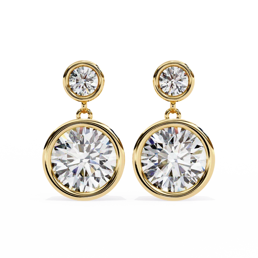 Round Brilliant Diamond Double Halo Drop Earrings