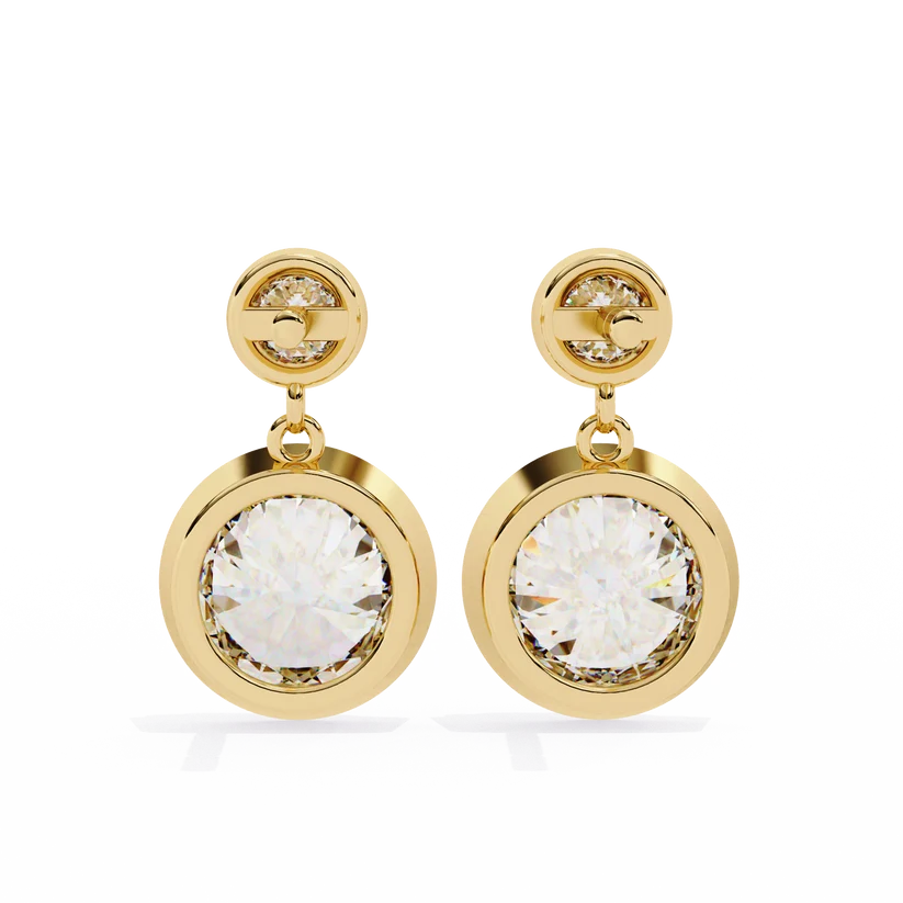 Round Brilliant Diamond Double Halo Drop Earrings