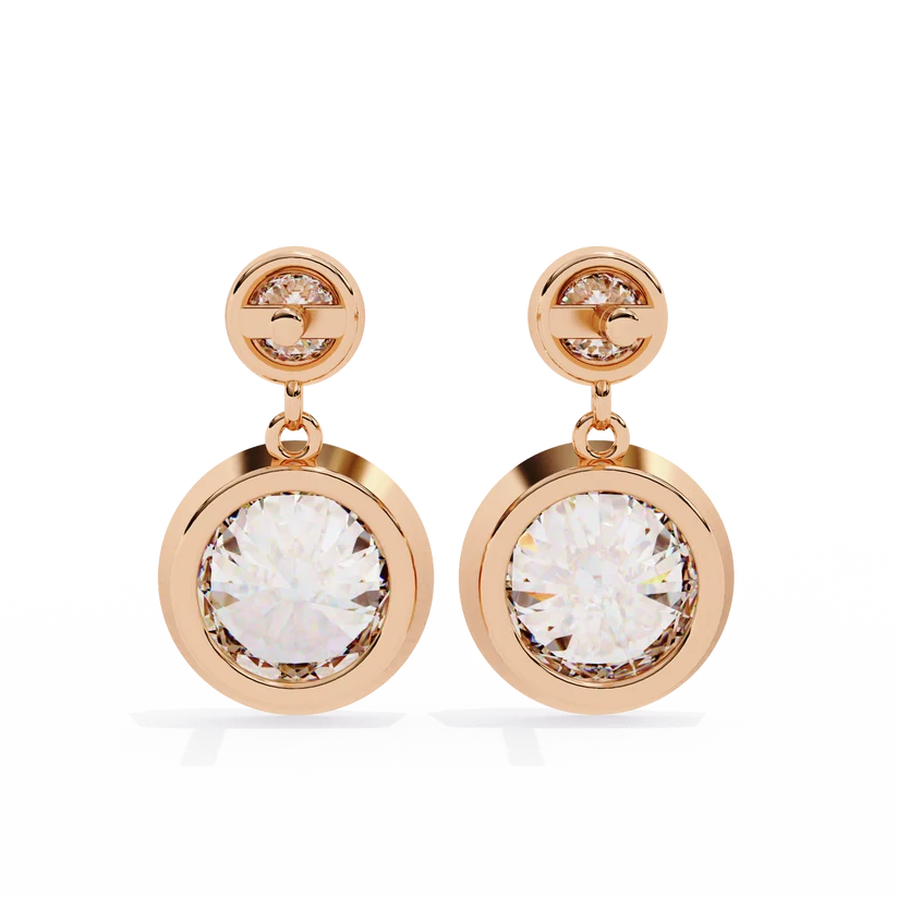 Round Brilliant Diamond Double Halo Drop Earrings