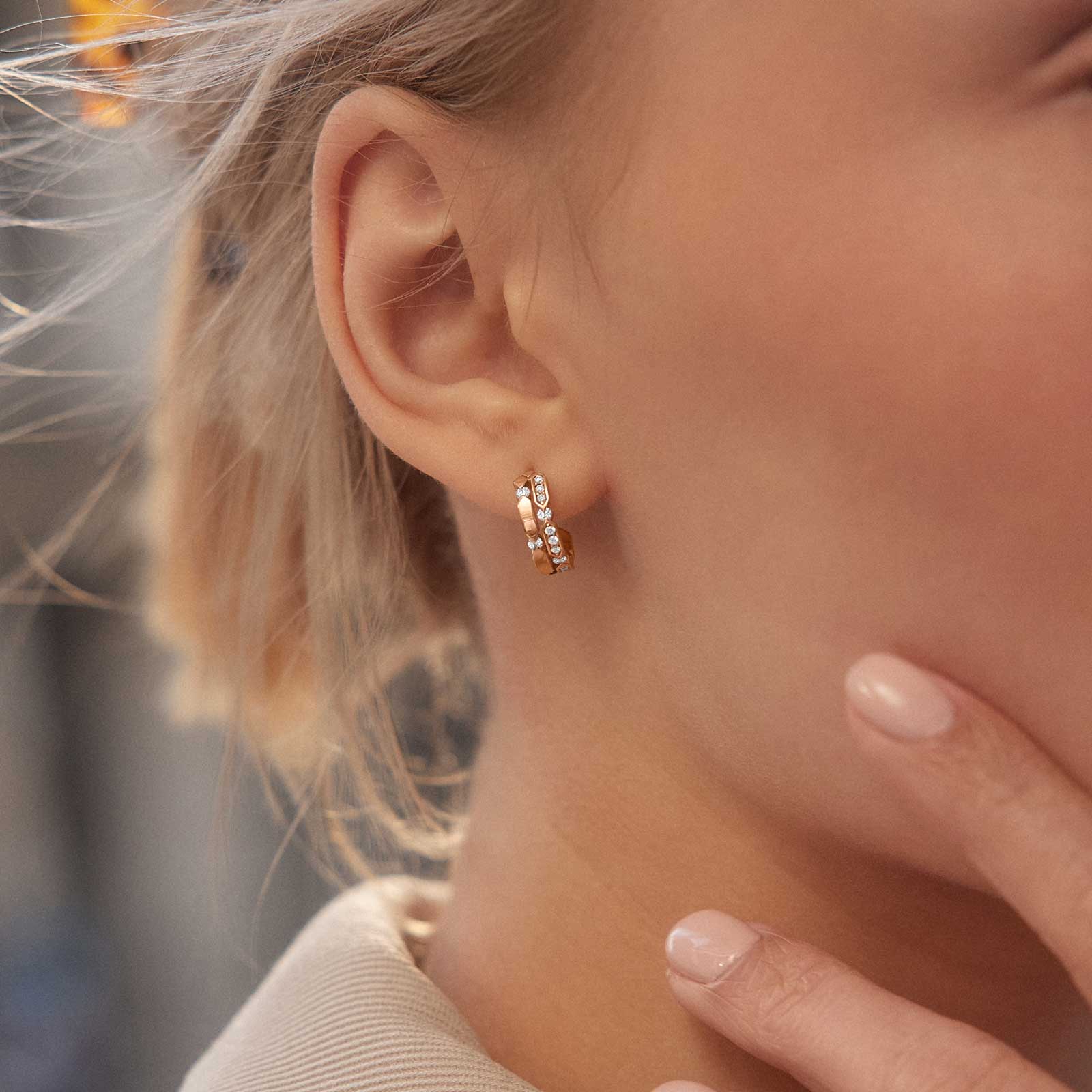 Modern Rose Gold Diamond Elowen Link Earrings