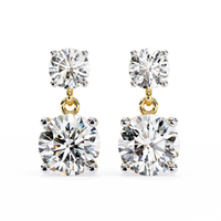 Gold Double Drop Diamond Earrings for Women | Round Brilliant Cut Dangle Earrings