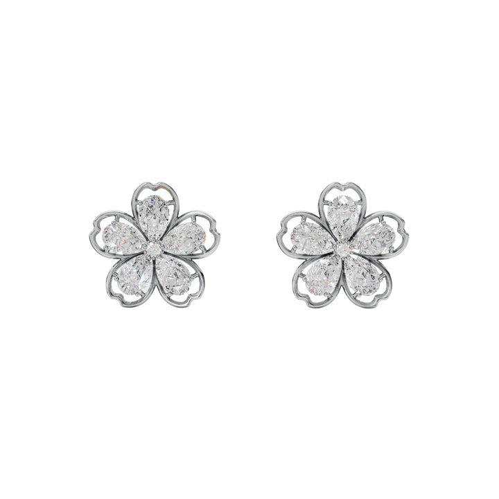 Enchanted Blossom Diamond Flower Stud Earrings Made With Pure 925 Silver