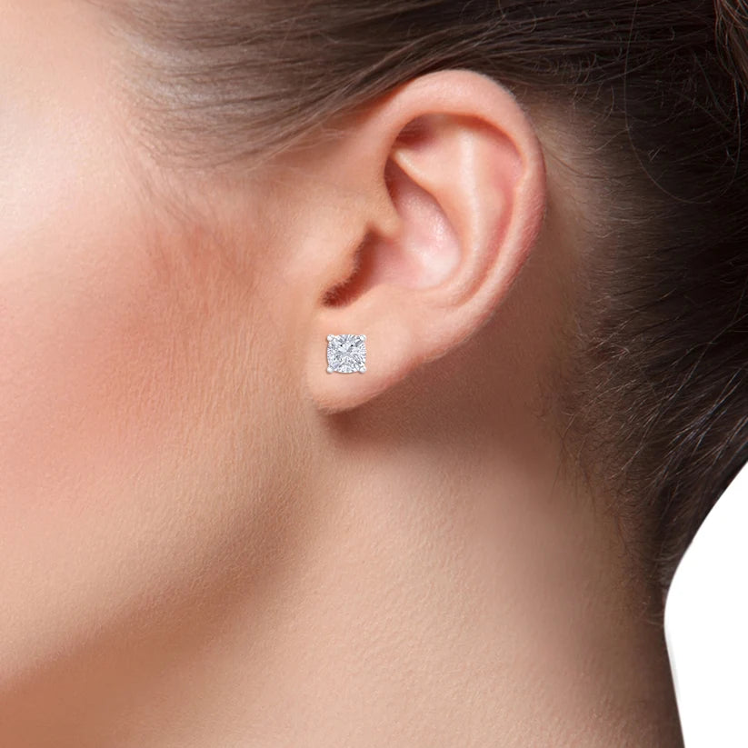Cushion-Cut Diamond Halo Stud Earrings in Gold